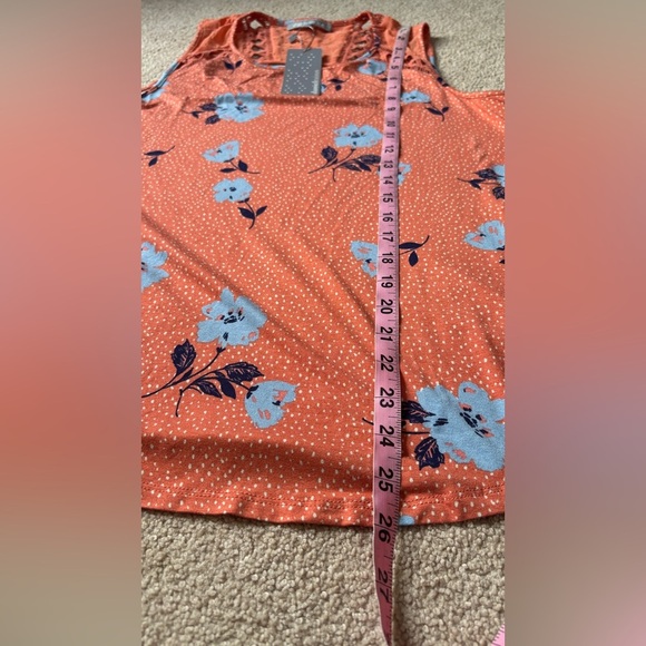 Daniel Rainn Orange Floral Sleeveless Blouse | top |Cutout Detail | Size M - Picture 6 of 6